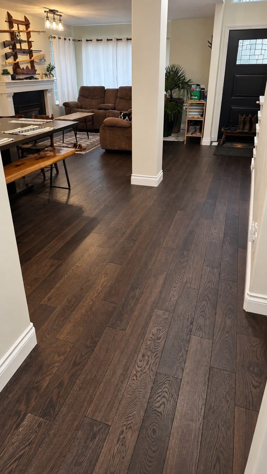Living room with a dark wood floor