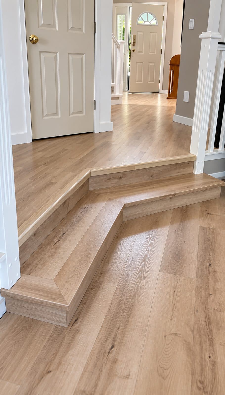 Entry landing and step finished in light wood