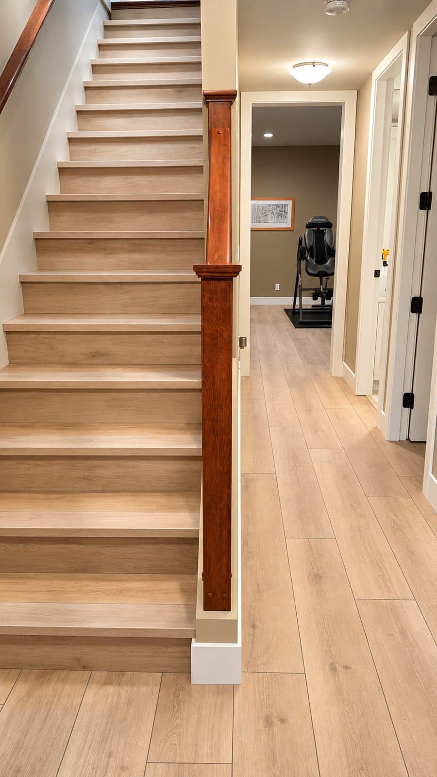 Light wood staircase and hallway